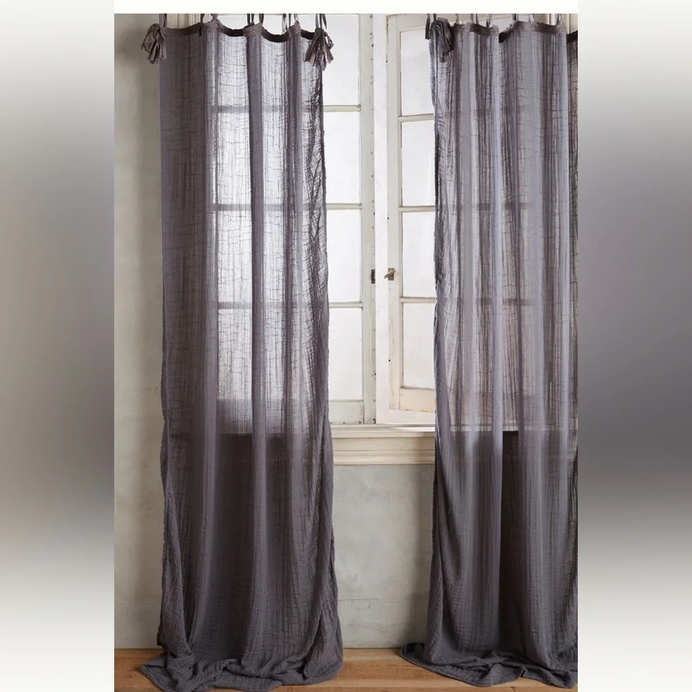 Anthropologie Cotton Tie-Top Curtain 50”X 96” set of 2 panels